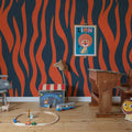 Zebra Lines, Blue & Red Mural Wallpaper - room preview 02