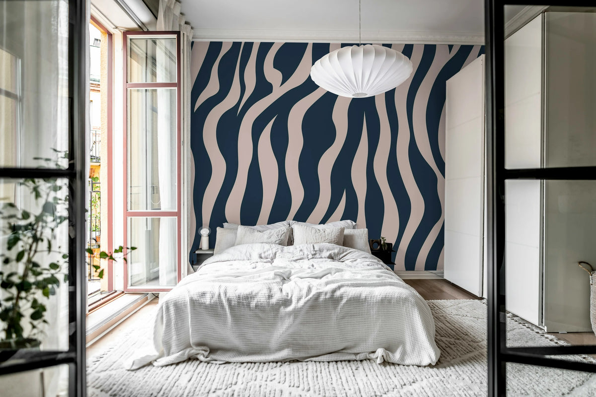 Zebra Lines, Blue & Pink Mural Wallpaper - room preview 02