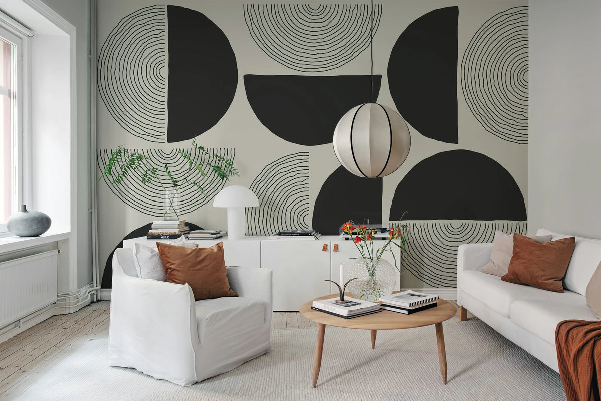 Graphic Circles, Black Mural Wallpaper - room preview 02