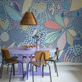 Flower Art, Blue Mural Wallpaper - room preview 02