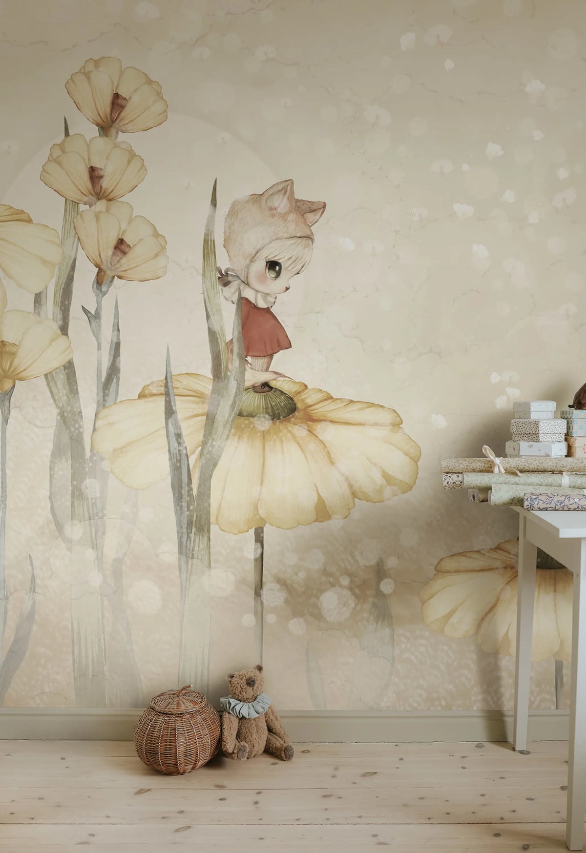 Bloomy Fields of Marion, Warm Yellow Mural Wallpaper - room preview 02