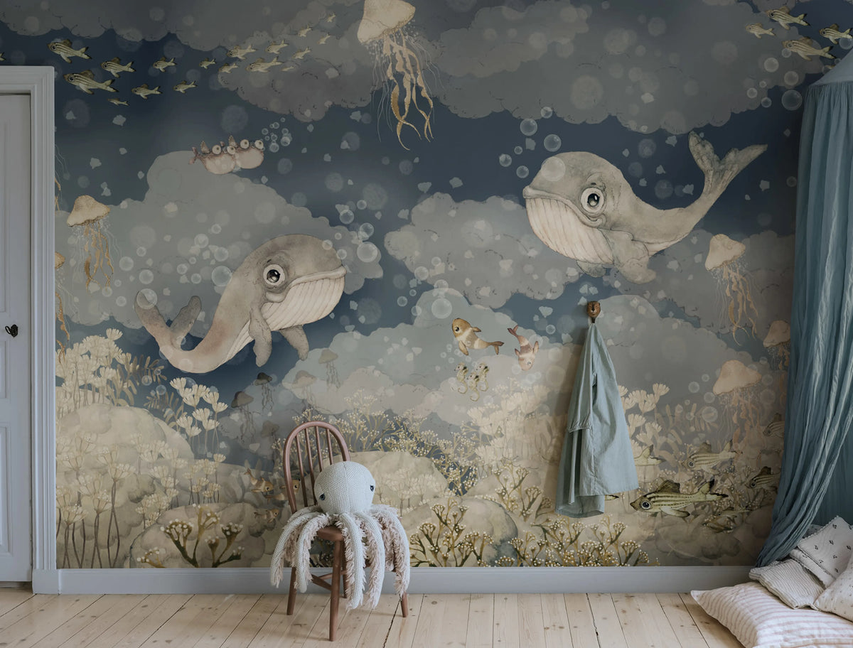 Water Song, Deep Blue Mural Wallpaper - room preview 02