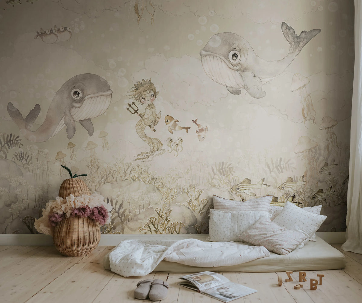 Water Song, Off White Mural Wallpaper - room preview 02