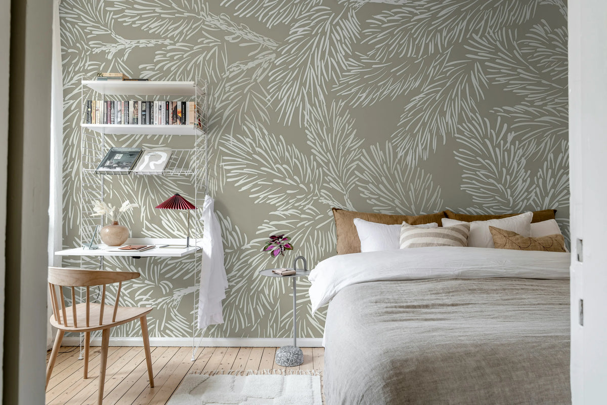 Fir Twig, Gray Mural Wallpaper - room preview 02