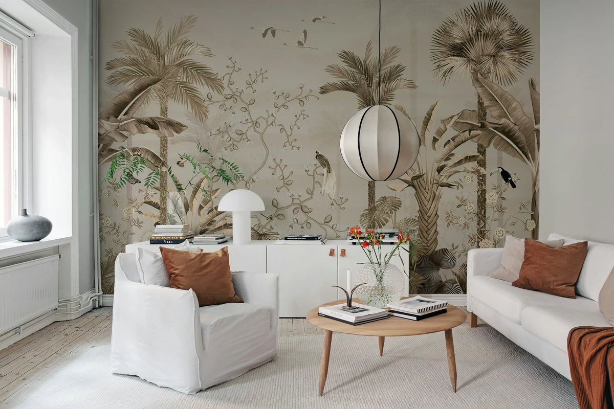 Magnolia Jungle, Beige Mural Wallpaper - room preview 02