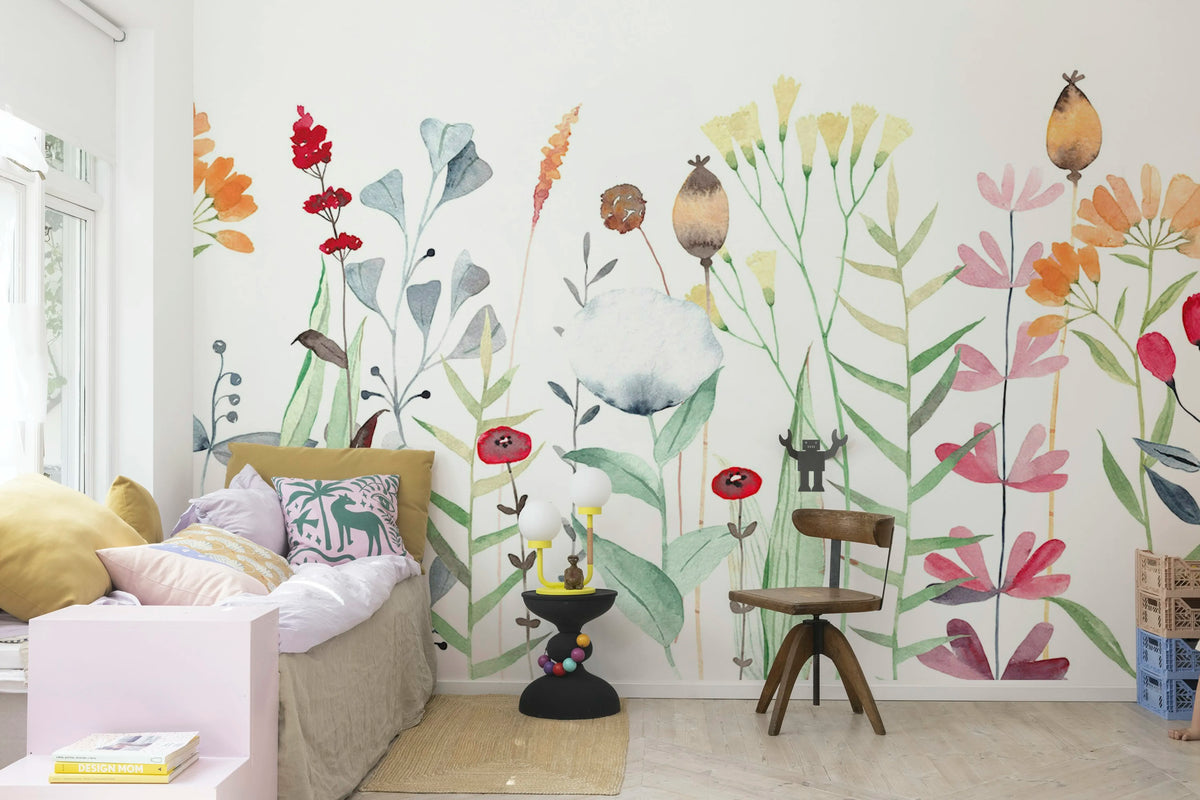 Watercolor Meadow, Pastel Mural Wallpaper - room preview 02