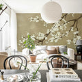 Sakura Branch, Beige Mural Wallpaper - room preview 02