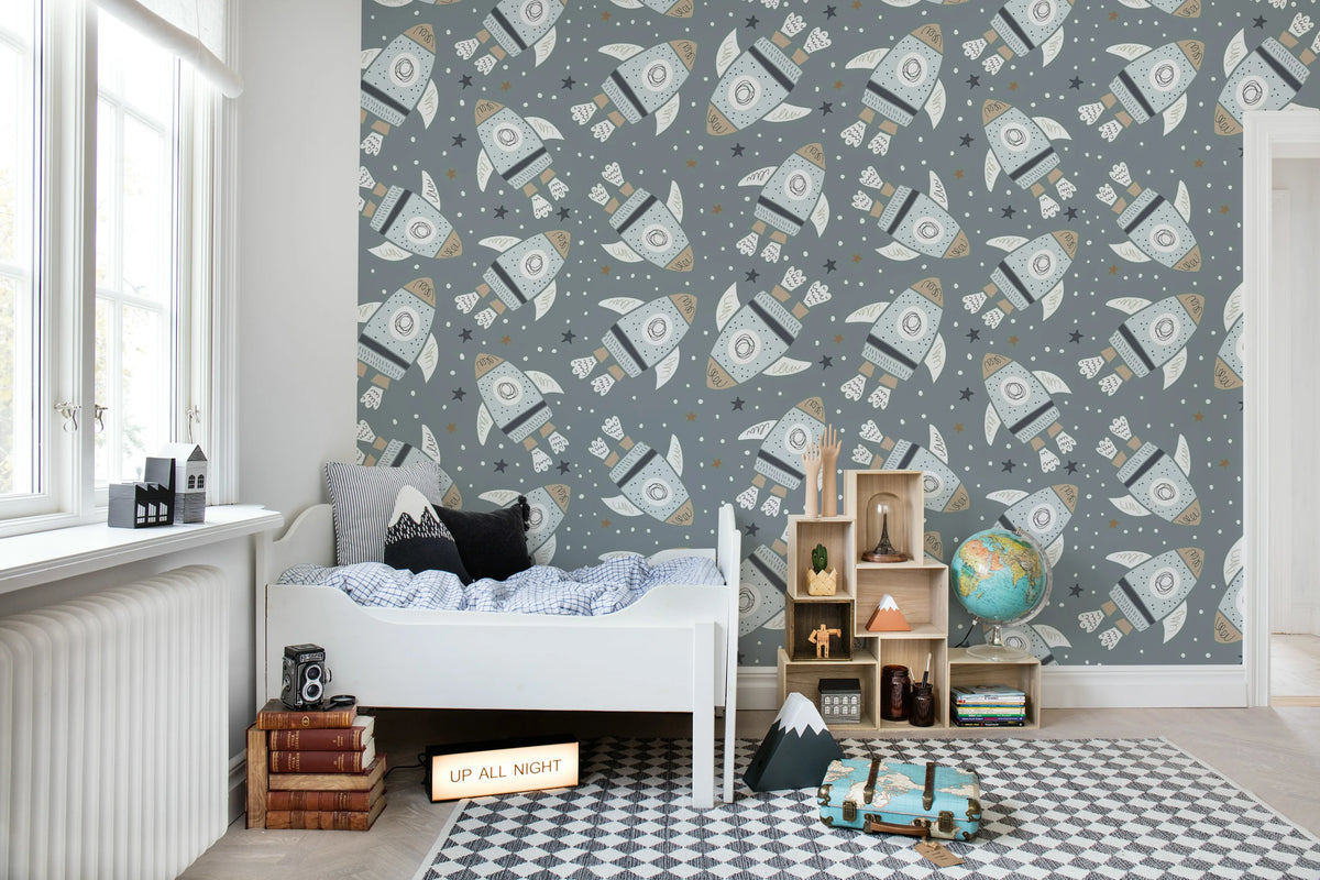 Rockets, Gray Mural Wallpaper - room preview 02