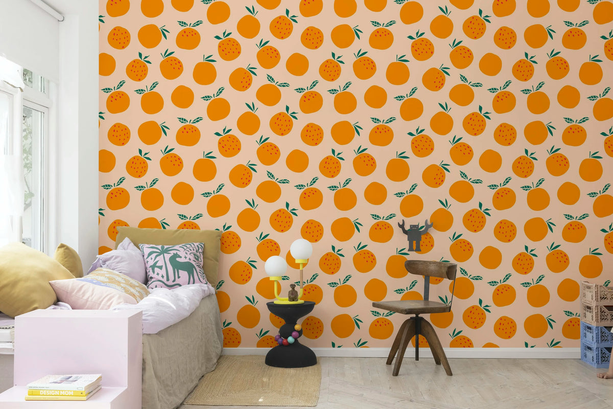 Oranges, Pink Mural Wallpaper - room preview 02