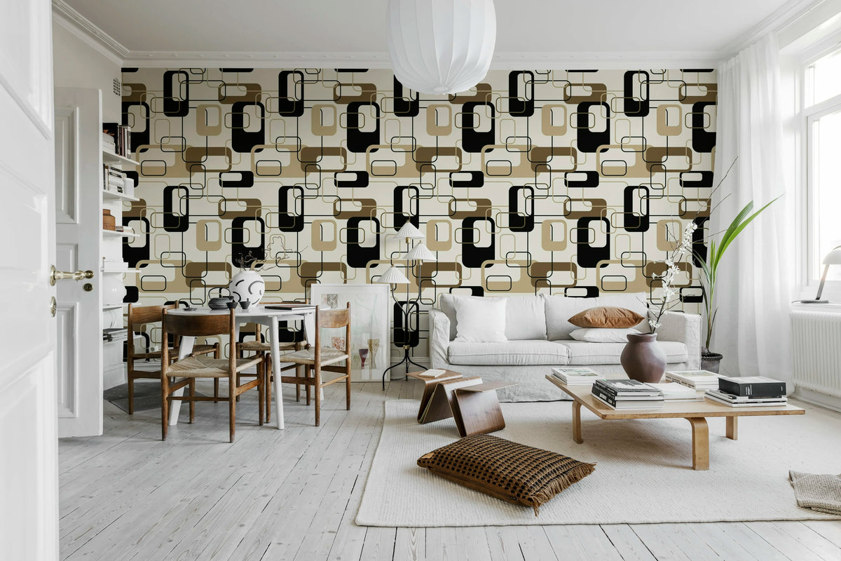 Retro Squares, Beige Mural Wallpaper - room preview 02