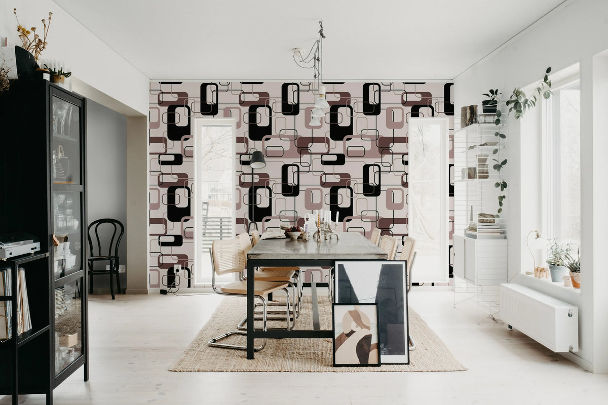 Retro Squares, Plum Mural Wallpaper - room preview 02