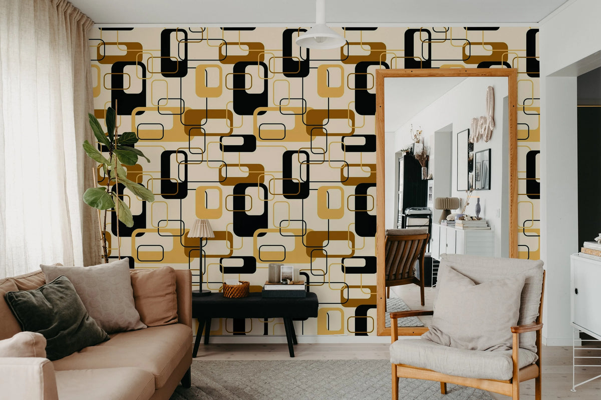 Retro Squares, Brown Mural Wallpaper - room preview 02