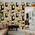 Retro Squares, Brown Mural Wallpaper - room preview 02