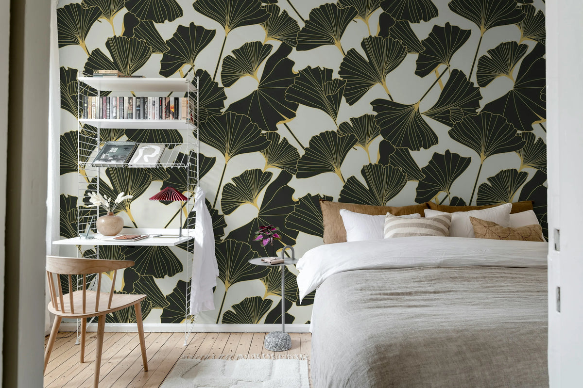 Big Ginko, Black & White Mural Wallpaper - room preview 02