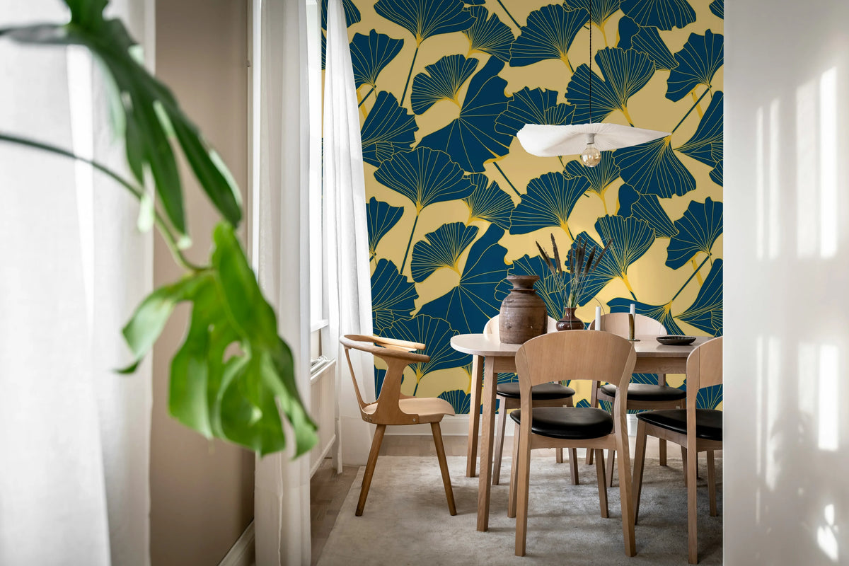 Big Ginko, Petrol Mural Wallpaper - room preview 02