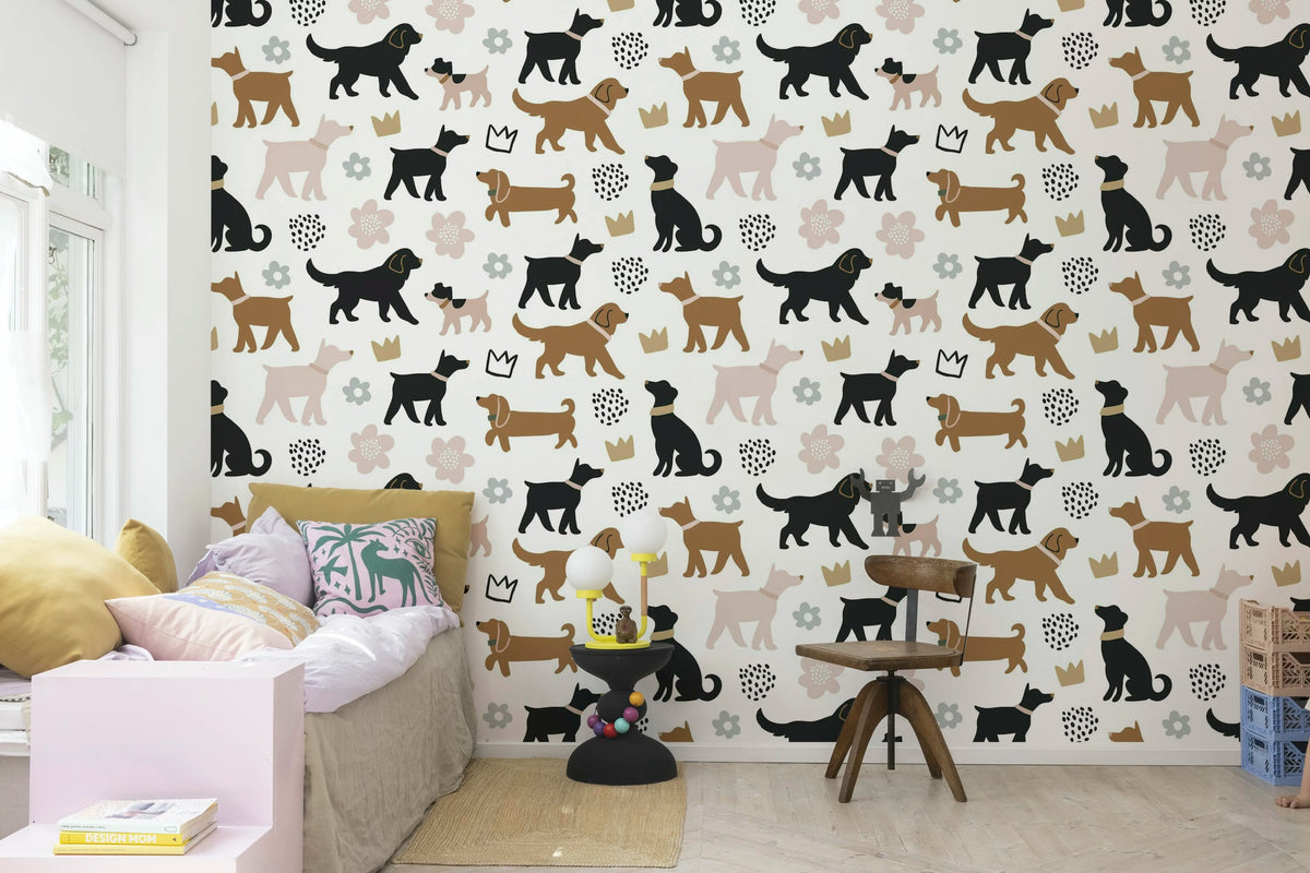 Dog Walk, Brown Mural Wallpaper - room preview 02