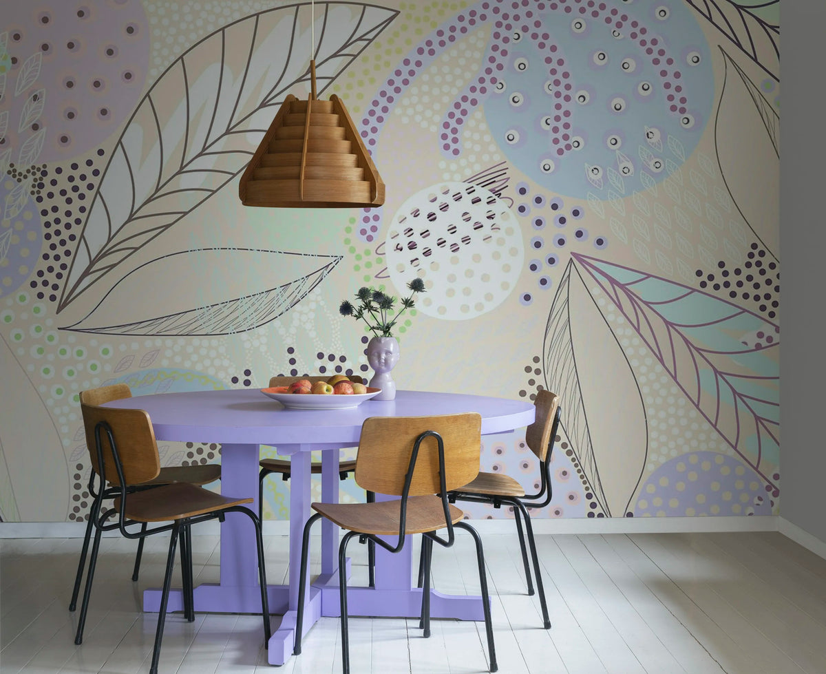 Artsy Leafs, Lilac Mural Wallpaper - room preview 02