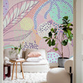 Artsy Leafs, Pink Mural Wallpaper - room preview 02