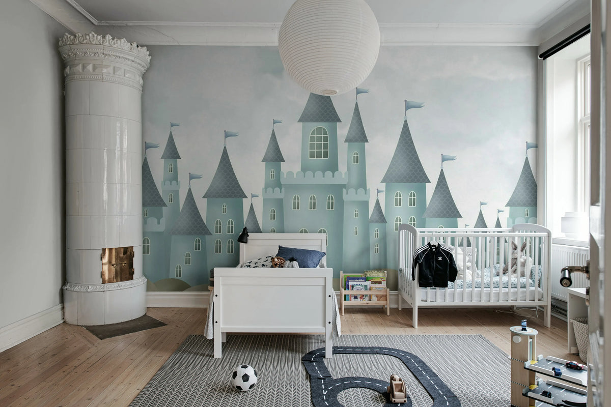 Castle Village, Blue Mural Wallpaper - room preview 02