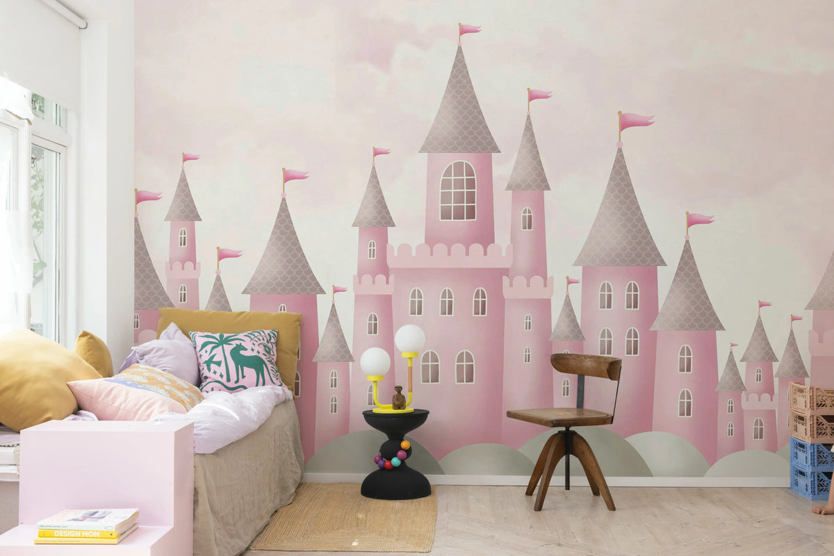Castle Village, Pink Mural Wallpaper - room preview 02