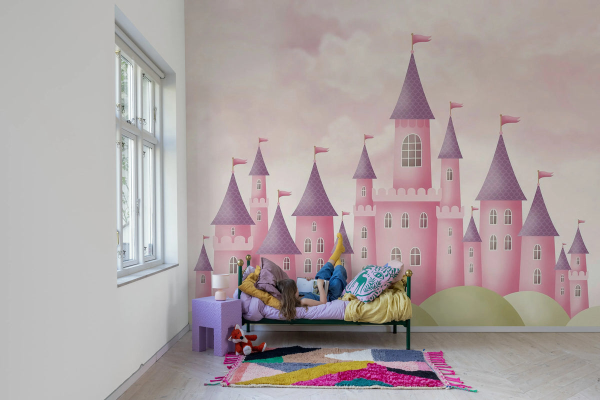 Dreamy Castle, Pink Mural Wallpaper - room preview 02