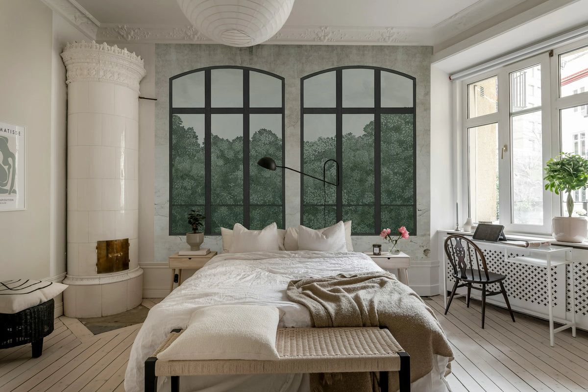 Vintage Windows, Soft Green Mural Wallpaper - room preview 02
