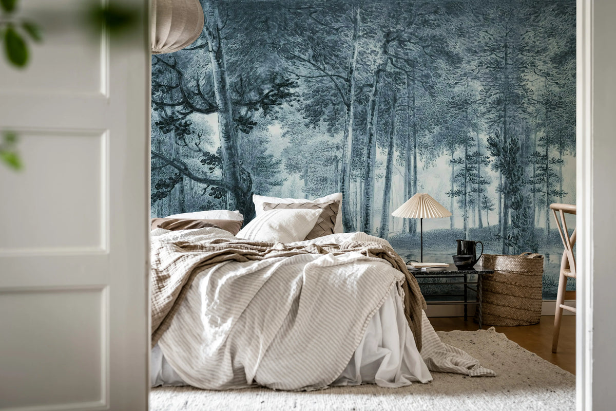 Lovers Forest, Vintage Blue Mural Wallpaper - room preview 02