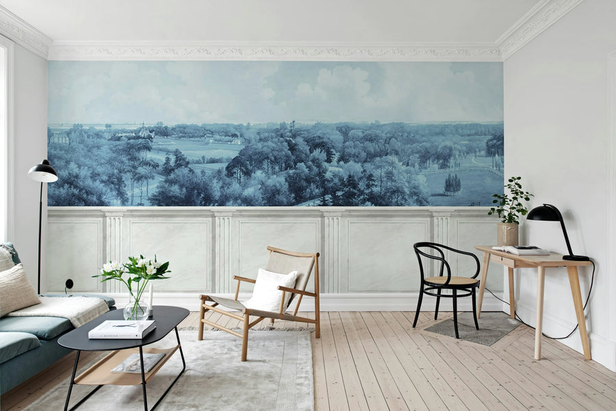 Panorama Views, Vintage Blue Mural Wallpaper
