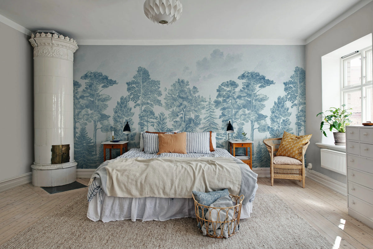 Scandinavian Bellewood, Vintage Blue Mural Wallpaper - room preview 02