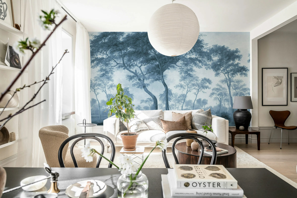 The Green Forest, Vintage Blue Mural Wallpaper - room preview 02