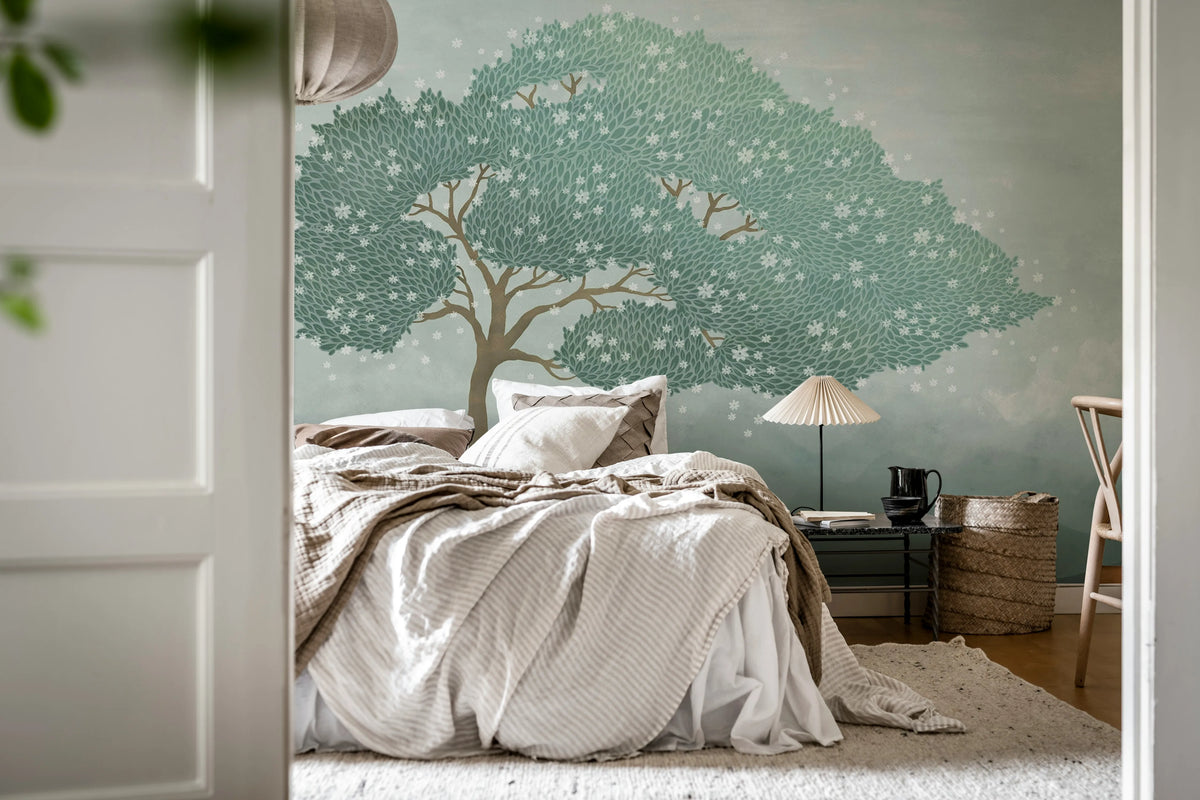 Windy Tree, Blue Mural Wallpaper - room preview 02