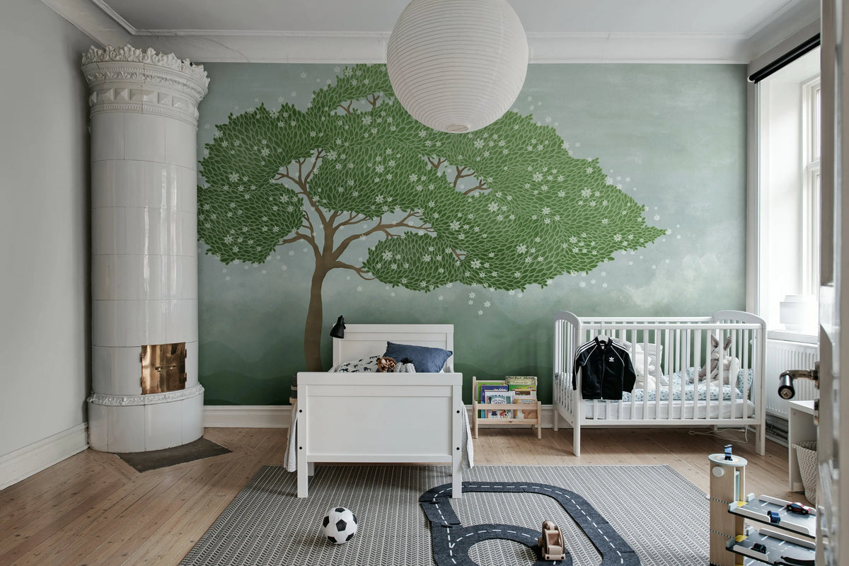 Windy Tree, Green Mural Wallpaper - room preview 02