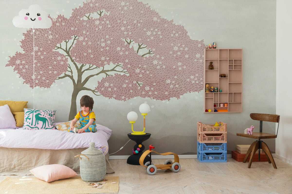 Windy Tree, Pink Mural Wallpaper - room preview 02