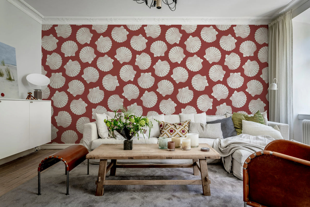 Bold Shell, Red Mural Wallpaper - room preview 02