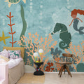 Mermaid World, Blue Mural Wallpaper - room preview 02
