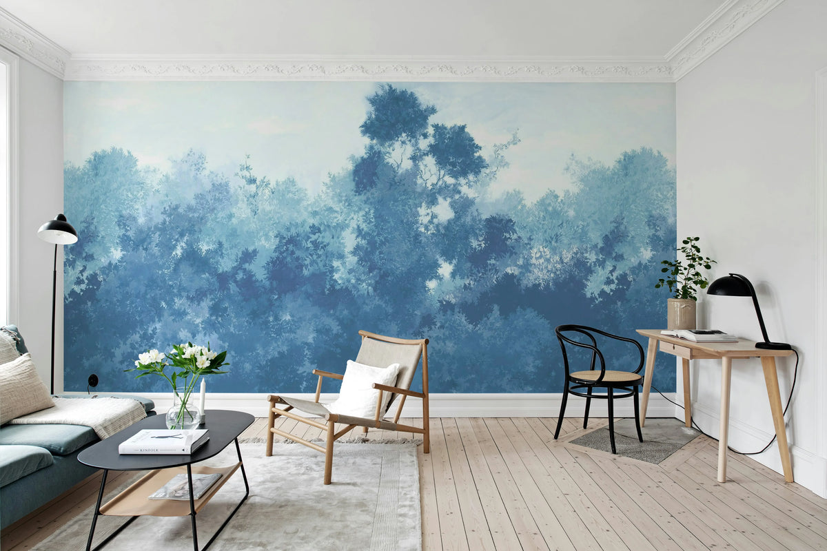 Wood, Blue Mural Wallpaper - room preview 02