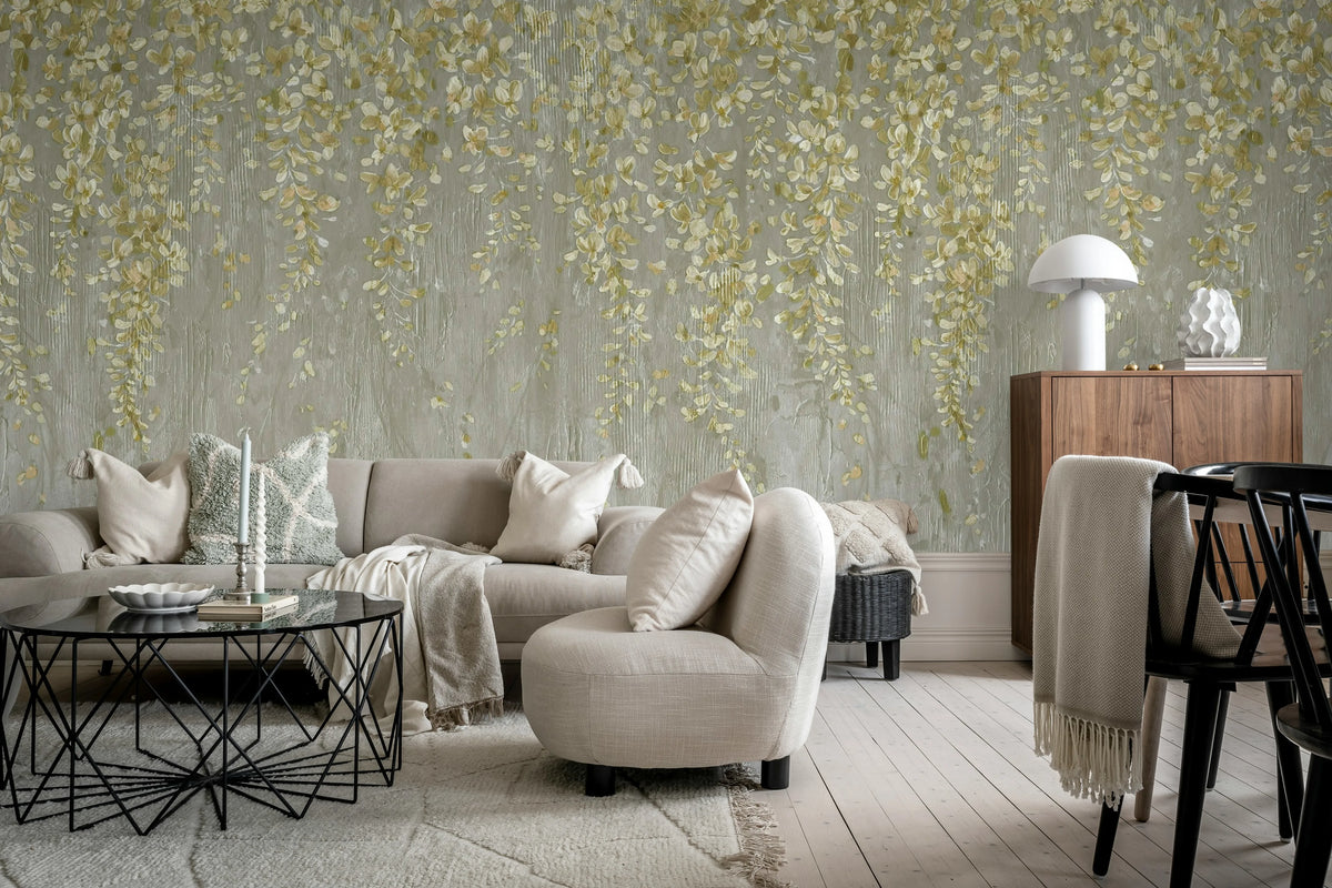 Draped Blossoms, Gold Mural Wallpaper - room preview 02