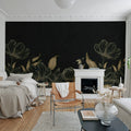 Floral Fantasy, Black Mural Wallpaper - room preview 02