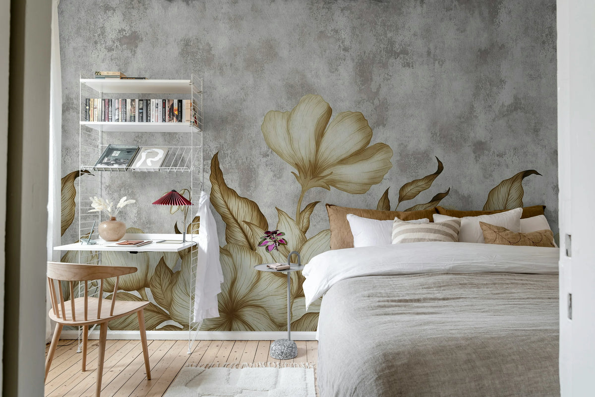 Floral Fantasy, Gray Mural Wallpaper - room preview 02