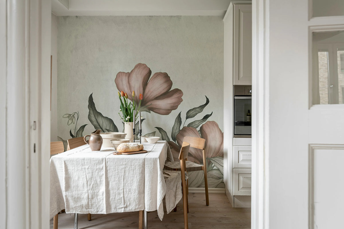 Floral Fantasy, Soft Pink Mural Wallpaper - room preview 02