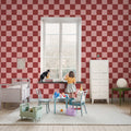 Happy Squares, Raspberry Mural Wallpaper - room preview 02