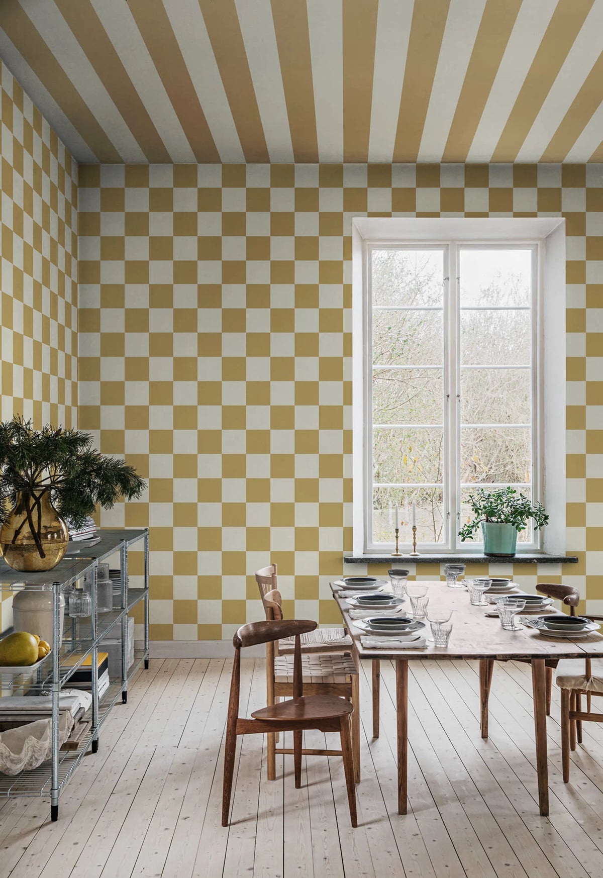 Happy Squares, Mustard Mural Wallpaper - room preview 02