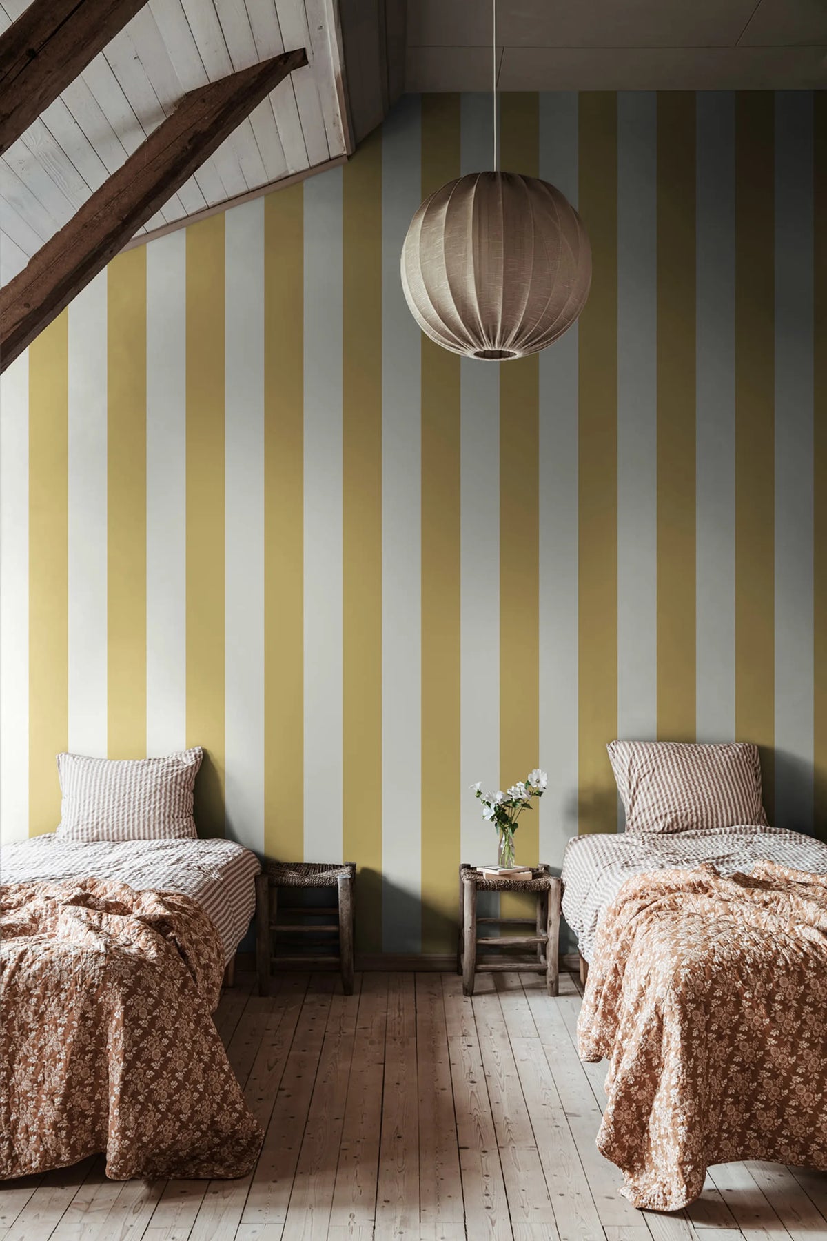 Happy Stripes, Mustard Mural Wallpaper - room preview 02