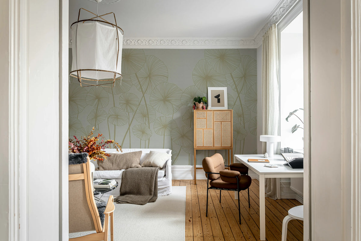 Waterlily Forest, Gray Mural Wallpaper - room preview 02