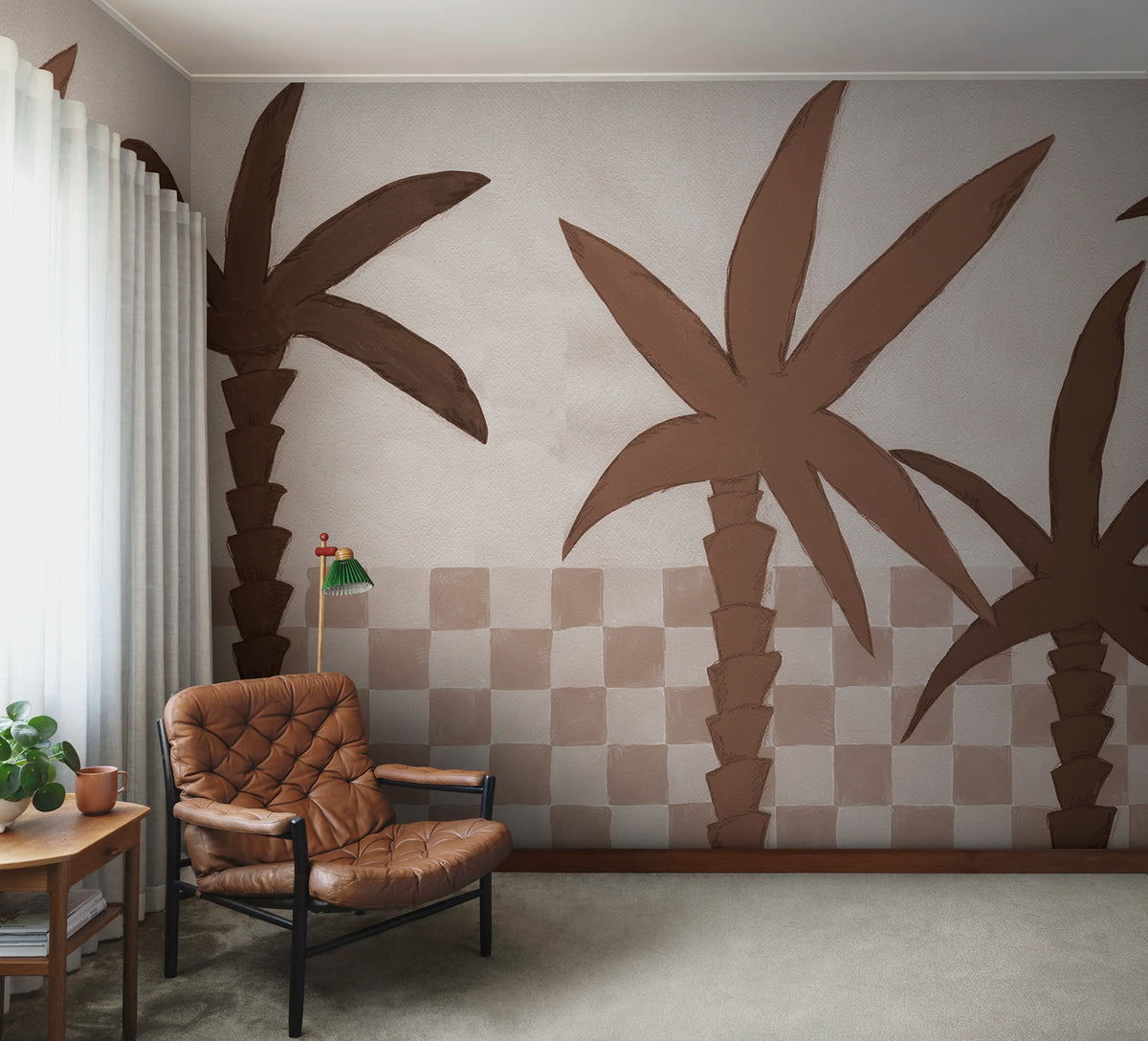 Palm Horizon, Light Brown Mural Wallpaper - room preview 02