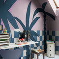 Palm Horizon, Blue & Pink Mural Wallpaper - room preview 02