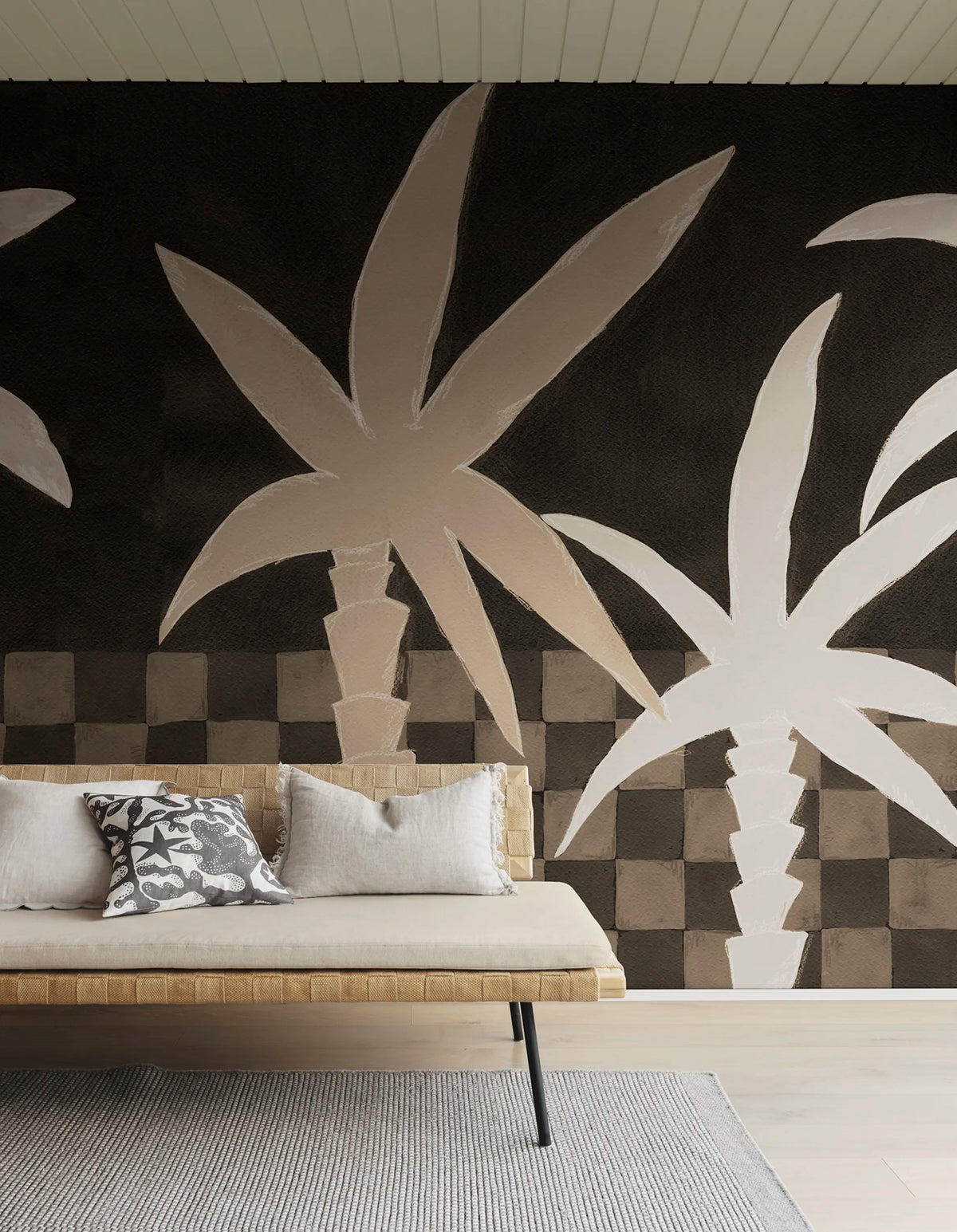 Palm Horizon, Dark Brown Mural Wallpaper - room preview 02