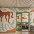 Emmas Horses, Red & Green Mural Wallpaper - room preview 02