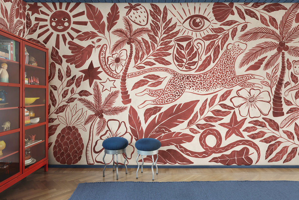 Midnight Tropics, Red Mural Wallpaper - room preview 02