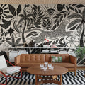 Midnight Tropics, Black & White Mural Wallpaper - room preview 02